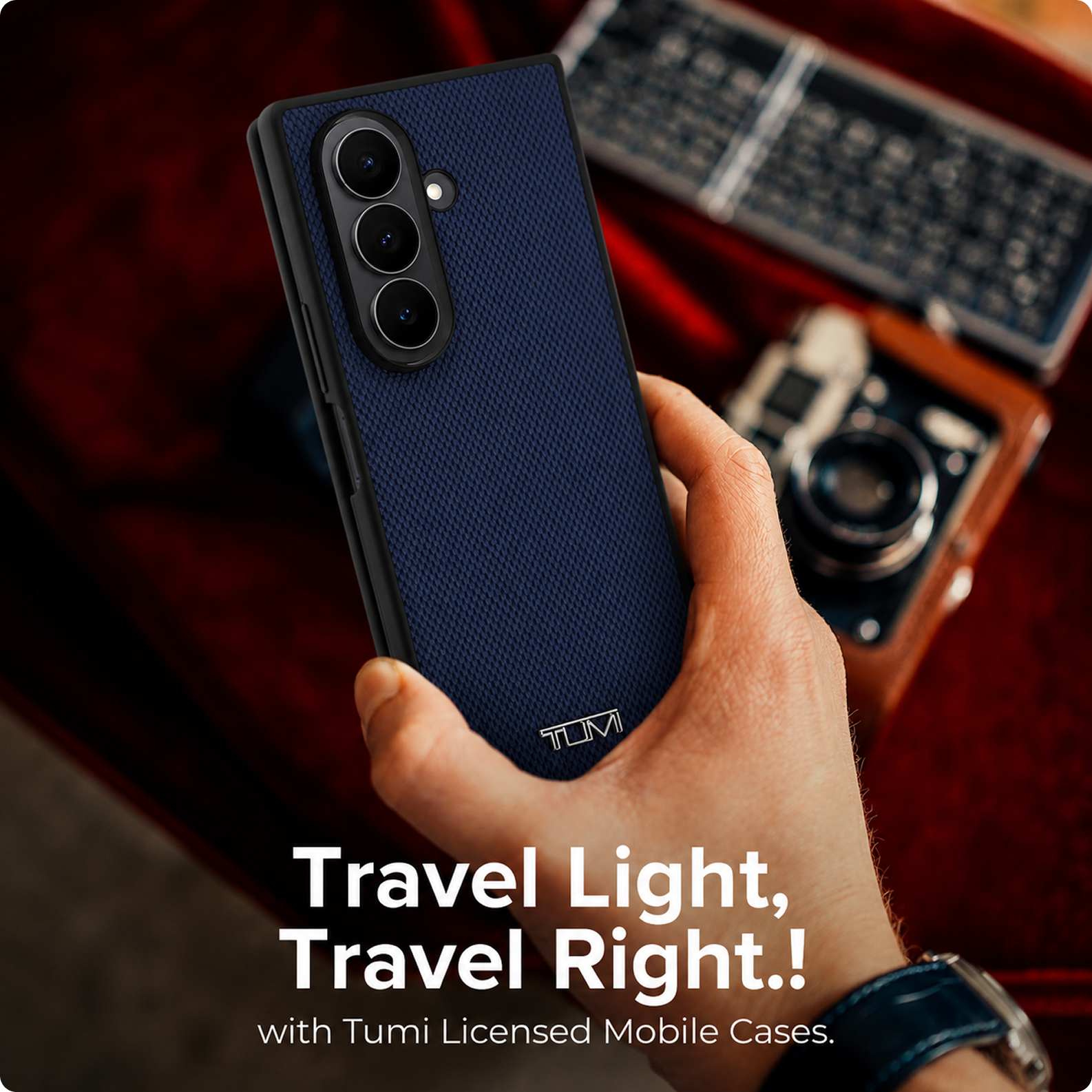 CG MOBILE TUMI [Official Licensed] Magnetic Compatible | Genuine Leather | Embossed Balistic Pattern Protective Case/Cover Designed for Galaxy Z Fold 7 (2025) - Midnight Blue
