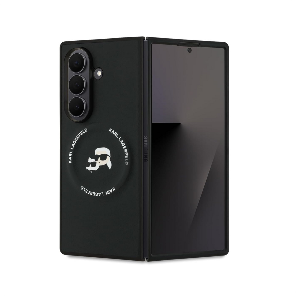 CG MOBILE Karl Lagerfeld [Official Licensed] Magnetic Compatible | PU Case | Karl & Choupette Heads Pins Logo & Metallic Camera Guard Protective Case Designed for Galaxy Z Fold 7 (2025)