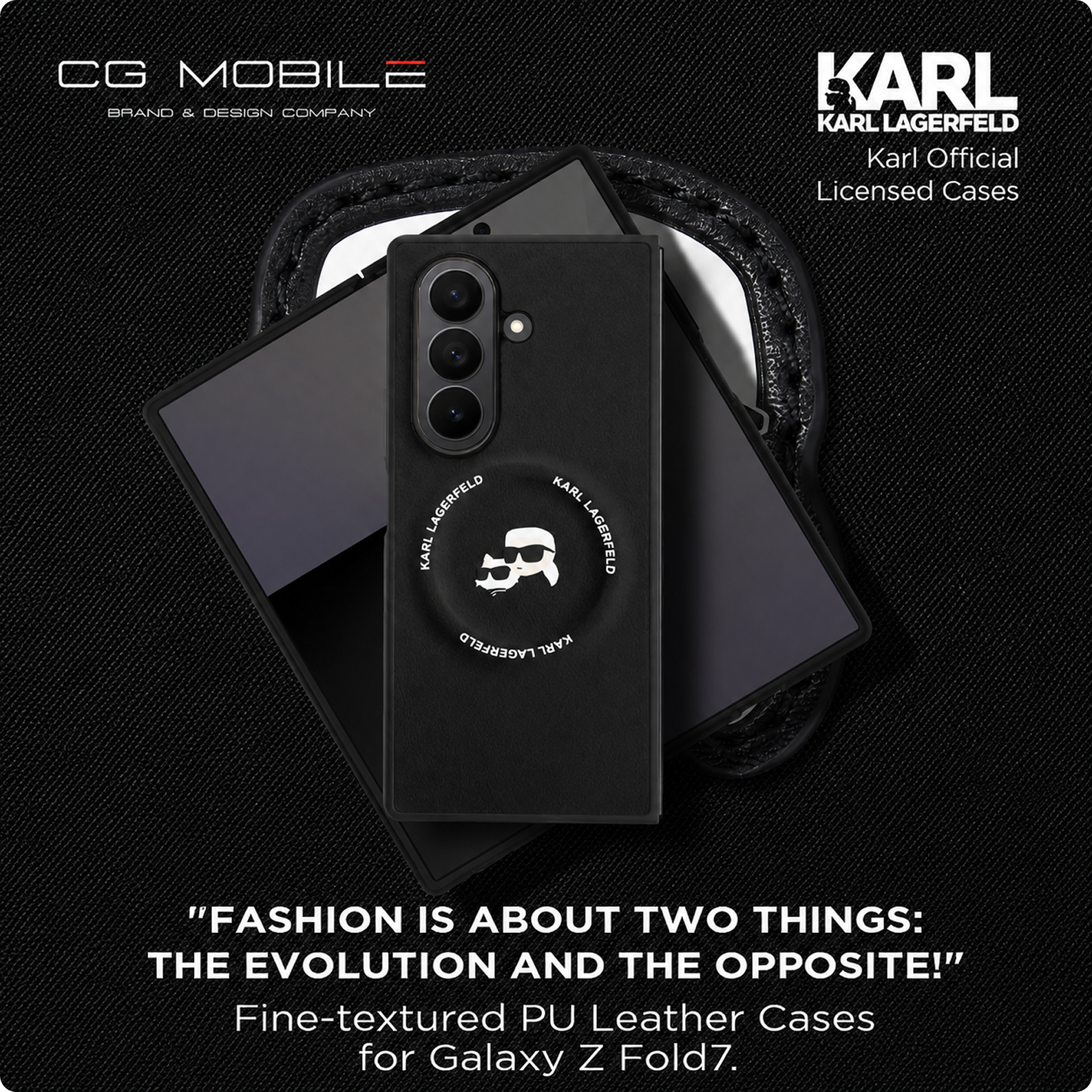 CG MOBILE Karl Lagerfeld [Official Licensed] Magnetic Compatible | PU Case | Karl & Choupette Heads Pins Logo & Metallic Camera Guard Protective Case Designed for Galaxy Z Fold 7 (2025)