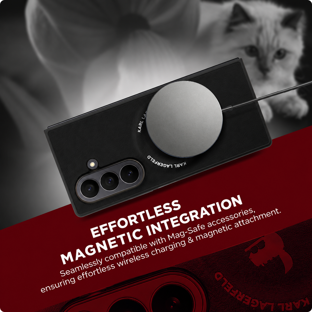 CG MOBILE Karl Lagerfeld [Official Licensed] Magnetic Compatible | PU Case | Karl & Choupette Heads Pins Logo & Metallic Camera Guard Protective Case Designed for Galaxy Z Fold 7 (2025)