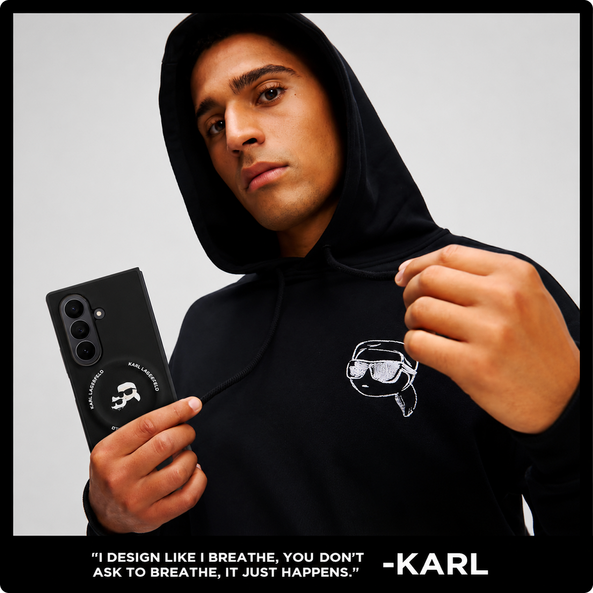 CG MOBILE Karl Lagerfeld [Official Licensed] Magnetic Compatible | PU Case | Karl & Choupette Heads Pins Logo & Metallic Camera Guard Protective Case Designed for Galaxy Z Fold 7 (2025)