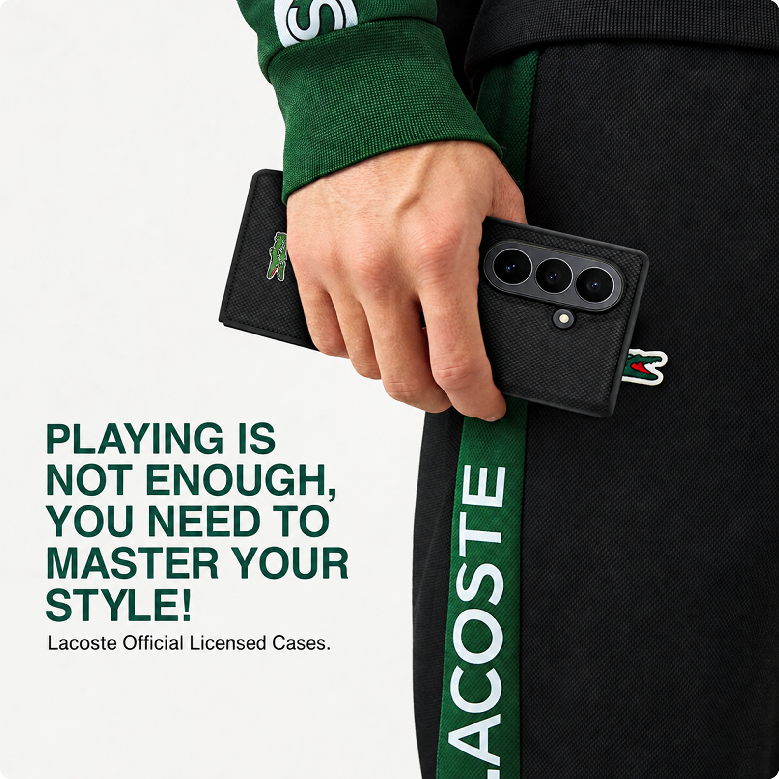 CG MOBILE Lacoste [Official Licensed] Hard Case | Magnetic Compatible | Iconic Petit Pique PU Lacquer Logo Protective Case/Cover Designed for Galaxy Z Fold 7 (2025) - Black
