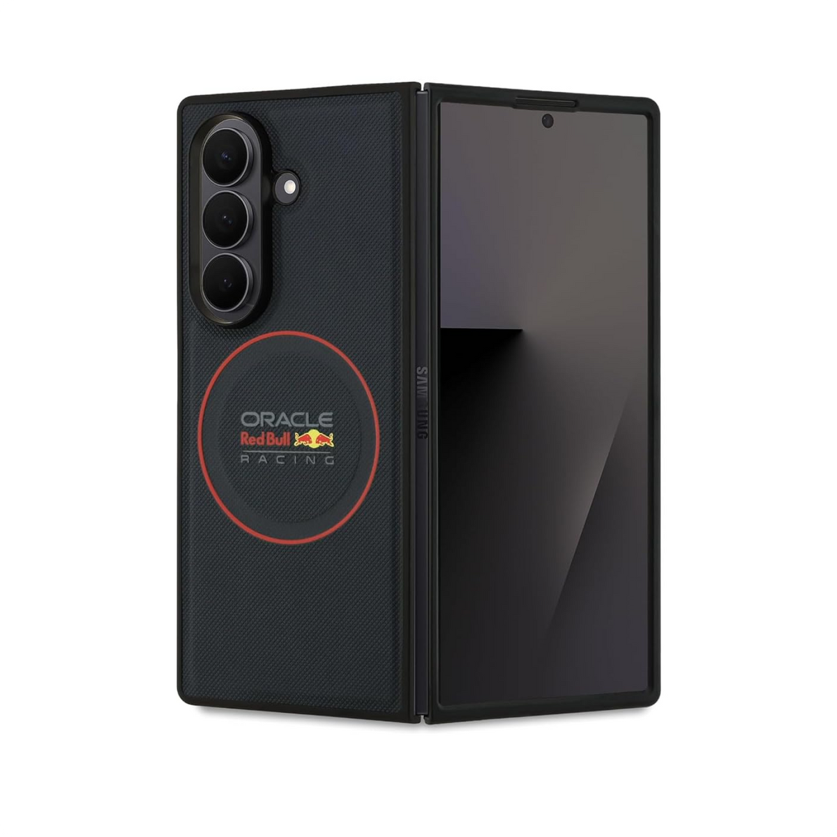 CG MOBILE REDBULL Racing [Official Licensed] Magnetic System | Meshed PU Leather Case with Red Ring Protective Case/Cover Designed for Galaxy Z Fold 7 (2025) - Navy