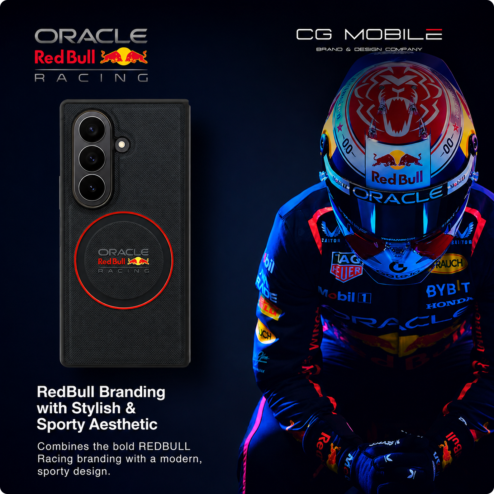 CG MOBILE REDBULL Racing [Official Licensed] Magnetic System | Meshed PU Leather Case with Red Ring Protective Case/Cover Designed for Galaxy Z Fold 7 (2025) - Navy