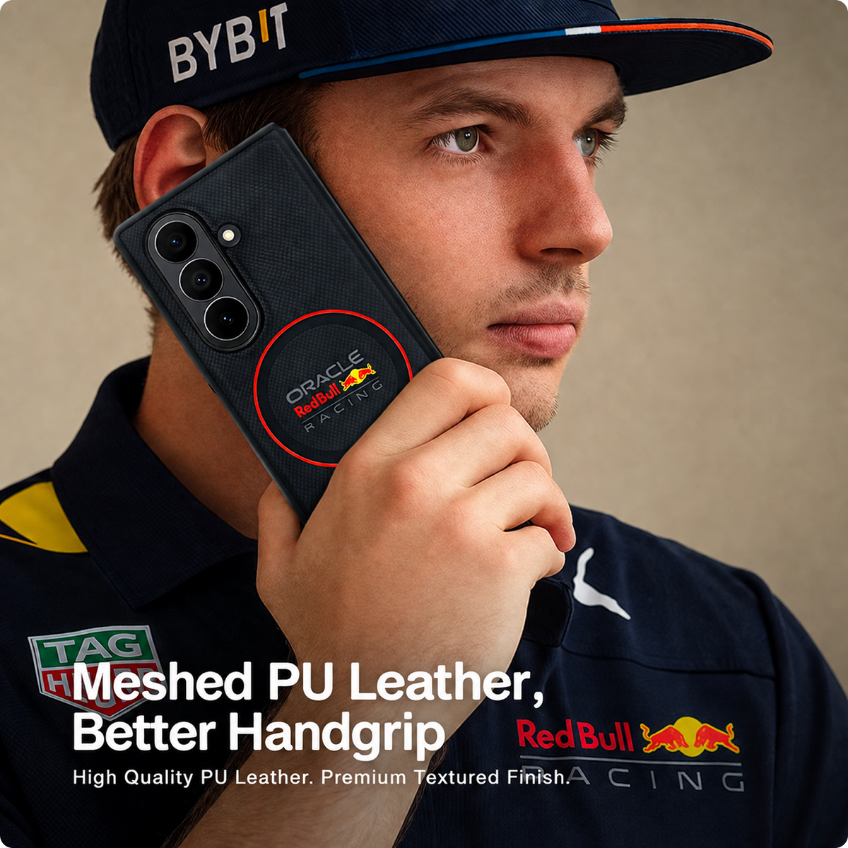 CG MOBILE REDBULL Racing [Official Licensed] Magnetic System | Meshed PU Leather Case with Red Ring Protective Case/Cover Designed for Galaxy Z Fold 7 (2025) - Navy