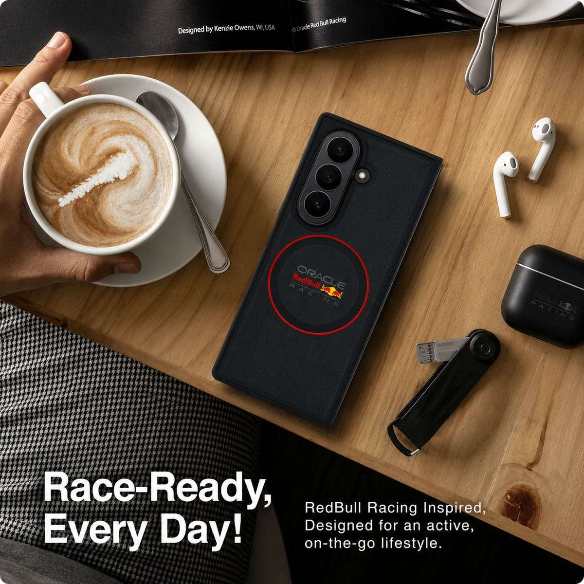 CG MOBILE REDBULL Racing [Official Licensed] Magnetic System | Meshed PU Leather Case with Red Ring Protective Case/Cover Designed for Galaxy Z Fold 7 (2025) - Navy