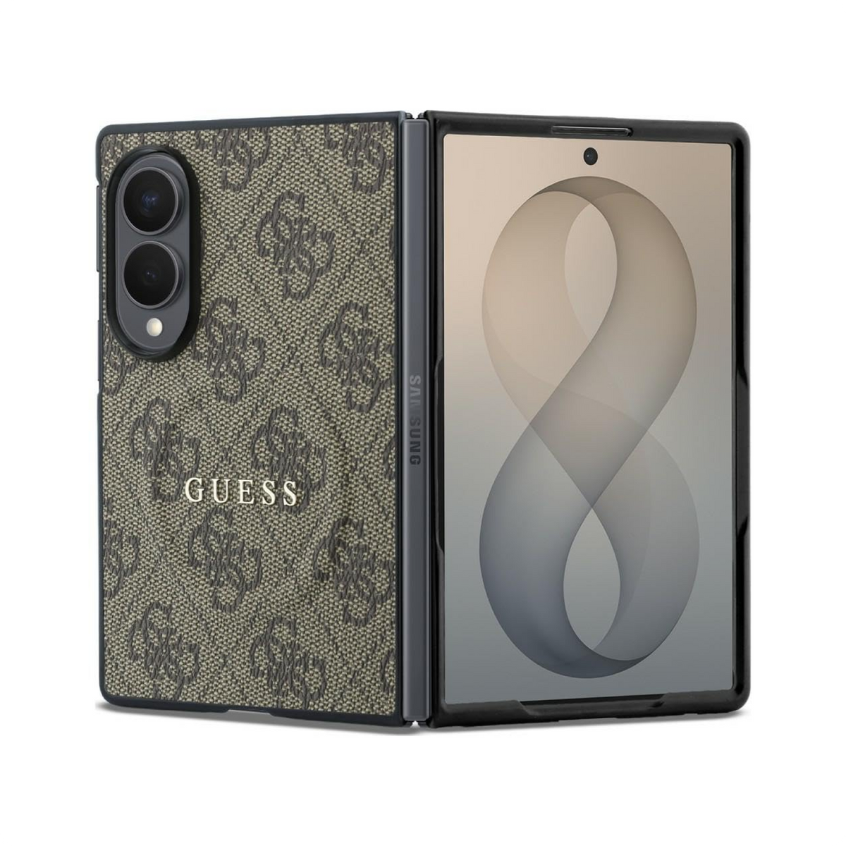 CG MOBILE Guess [Official Licensed], Protective Case Designed for Galaxy Z Fold 8 | Magnetic System| 4G PU Leather Case with Classic Logo - Brown
