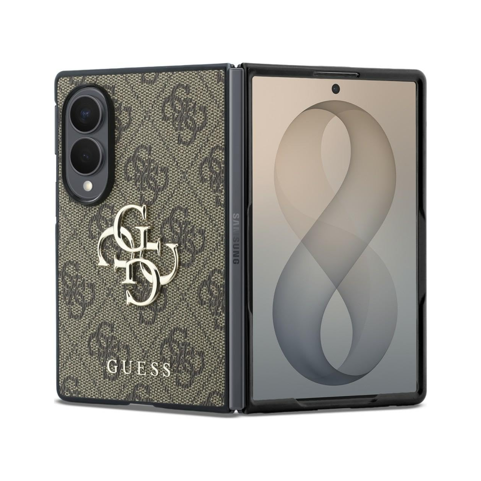 CG MOBILE Guess [Official Licensed], Protective Case Designed for Galaxy Z Fold 8 | 4G PU Case with Big 4G & Classic Metal Logo - Brown