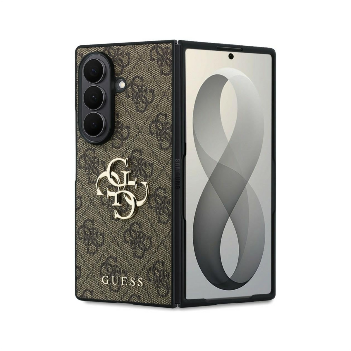 CG MOBILE Guess [Official Licensed], Protective Case Designed for Galaxy Z Fold 8 Ultra | 4G PU Case with Big 4G & Classic Metal Logo - Brown