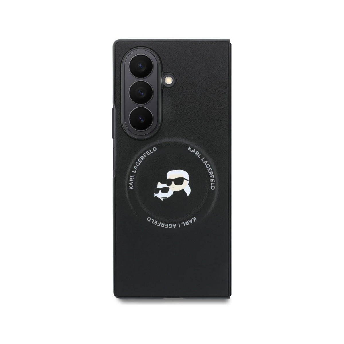 CG MOBILE Karl Lagerfeld [Official Licensed], Protective Case Designed for Galaxy Z Fold 8 Ultra | Magnetic Compatible | PU Case | Karl & Choupette Heads Pins Logo & Metal Camera Button - Black