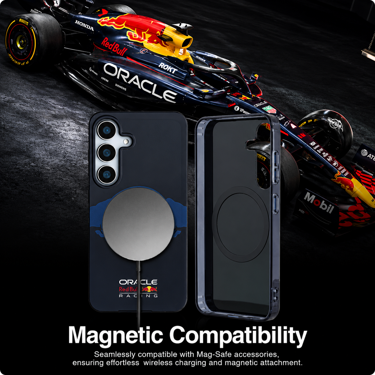 CG MOBILE REDBULL Racing [Official Licensed] IML & Transparent PC Case with Magnetic System & Two Bulls Logo Protective Case/Cover Designed for Galaxy S25 - Navy