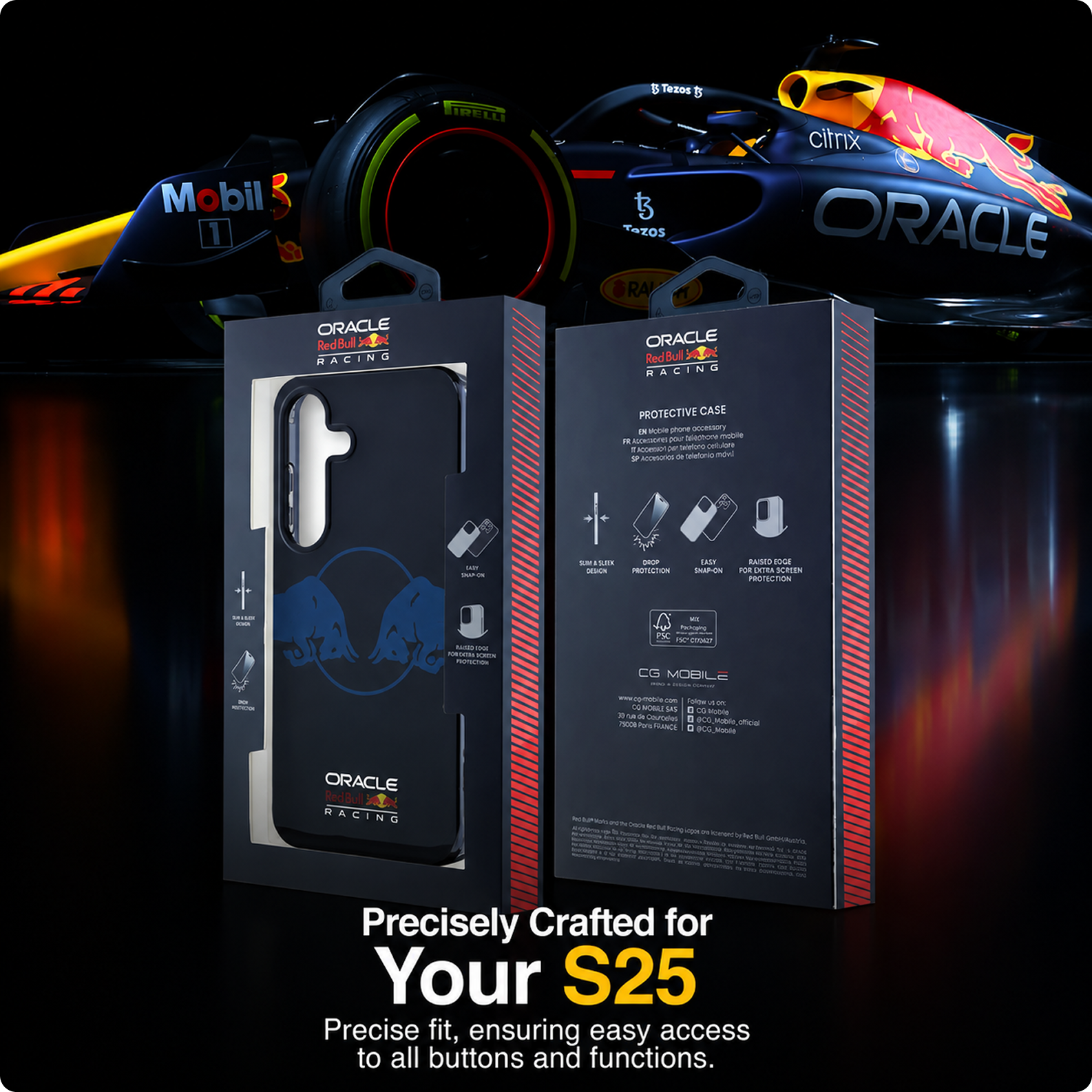 CG MOBILE REDBULL Racing [Official Licensed] IML & Transparent PC Case with Magnetic System & Two Bulls Logo Protective Case/Cover Designed for Galaxy S25 - Navy