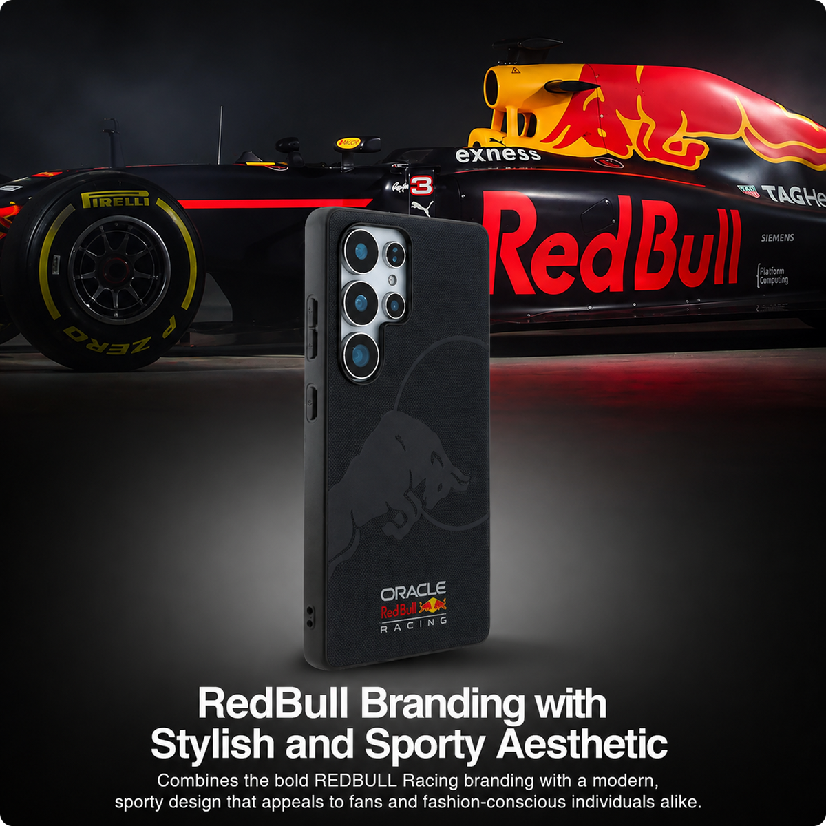 CG MOBILE REDBULL Racing [Official Licensed] Magnetic Charging Compatible|Meshed PU Case with Debossed Bull Protective Case/Cover Designed for Galaxy S25 Ultra-Navy