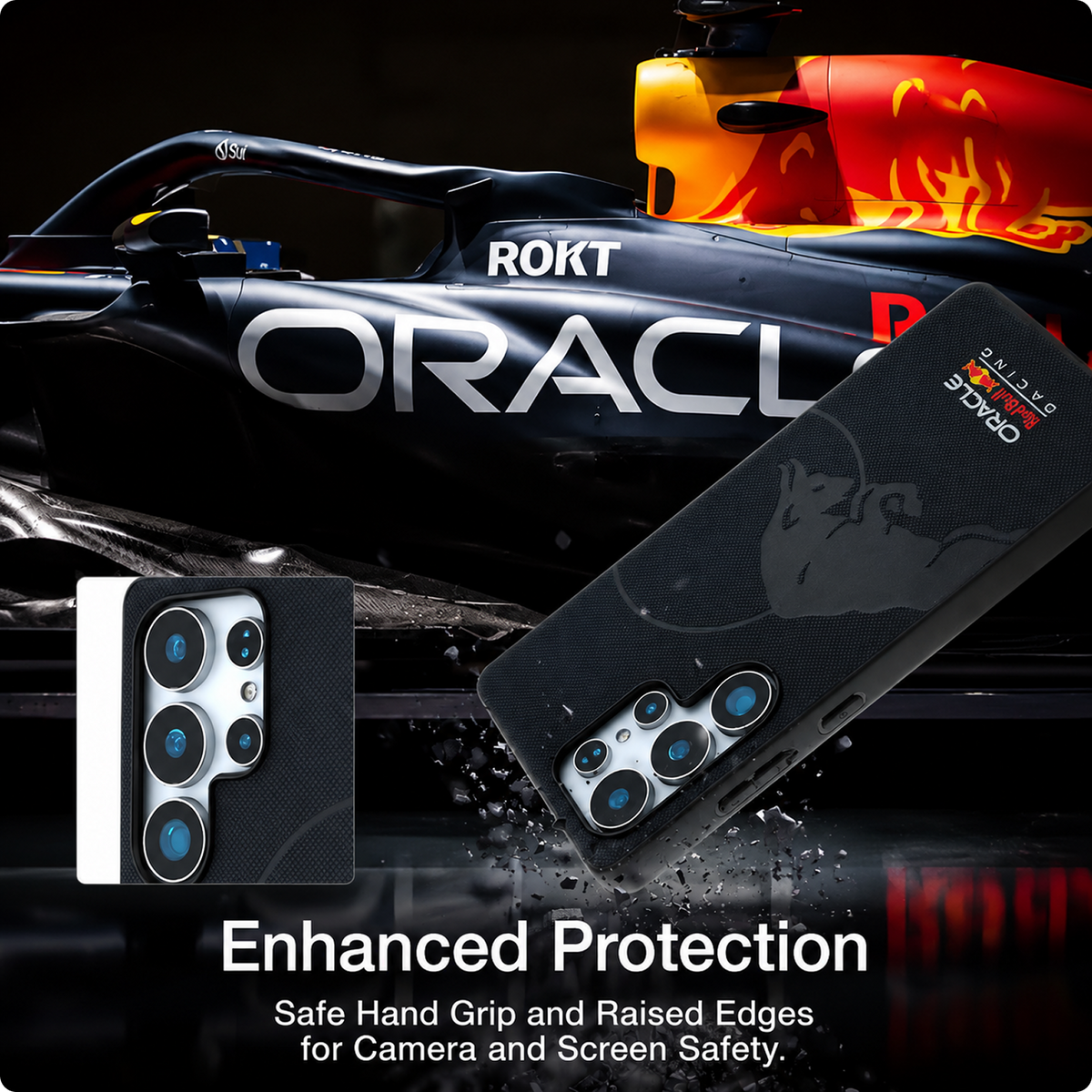 CG MOBILE REDBULL Racing [Official Licensed] Magnetic Charging Compatible|Meshed PU Case with Debossed Bull Protective Case/Cover Designed for Galaxy S25 Ultra-Navy