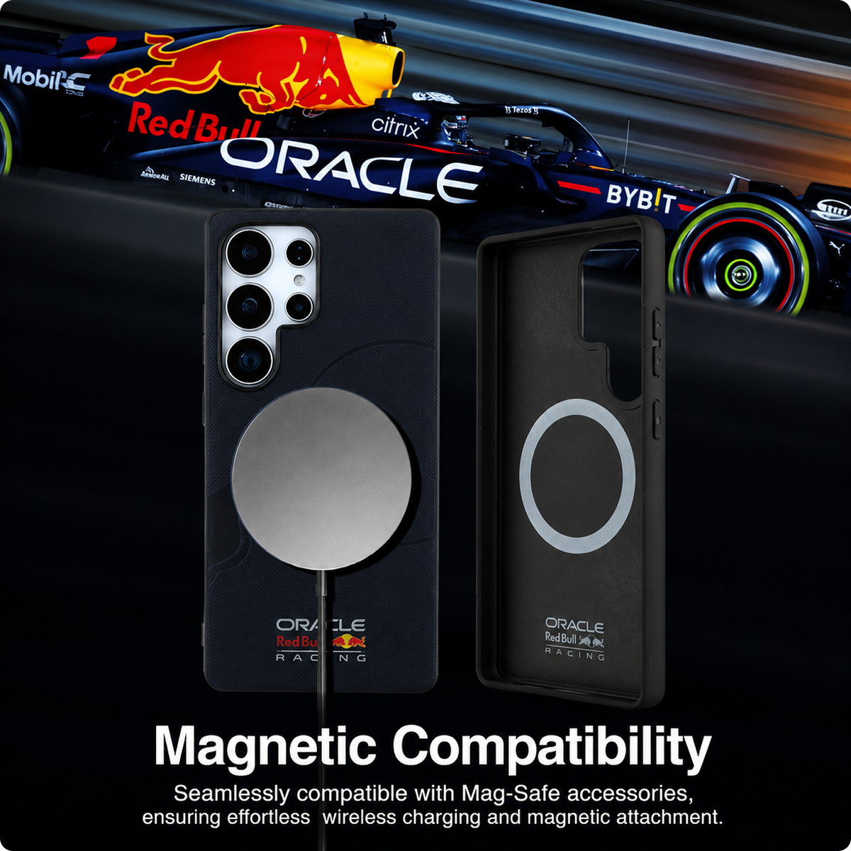 CG MOBILE REDBULL Racing [Official Licensed] Magnetic Charging Compatible|Meshed PU Case with Debossed Bull Protective Case/Cover Designed for Galaxy S25 Ultra-Navy