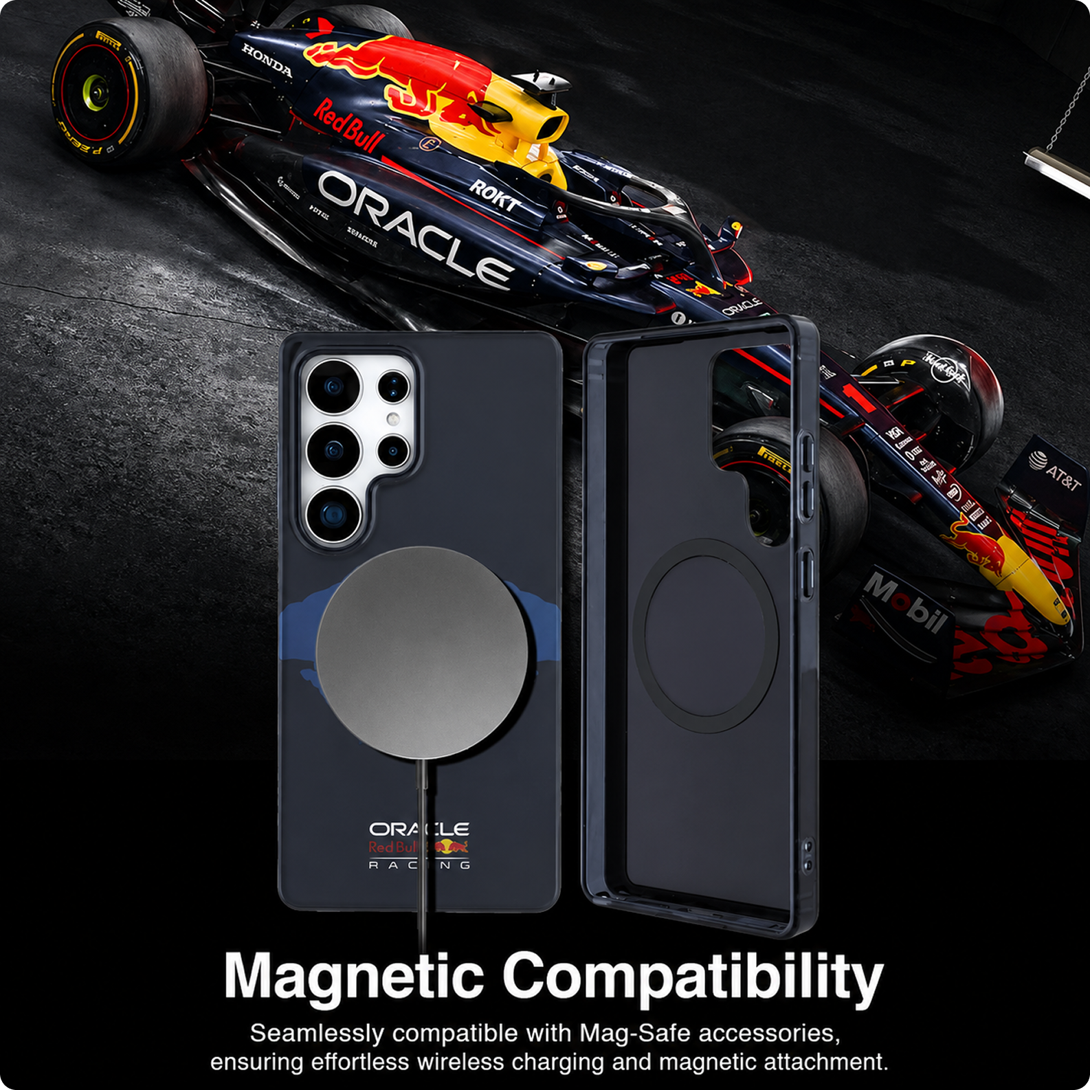 CG MOBILE REDBULL Racing [Official Licensed] IML & Transparent PC Case with Magnetic System & Two Bulls Logo Protective Case/Cover Designed for Galaxy S25 Ultra - Navy