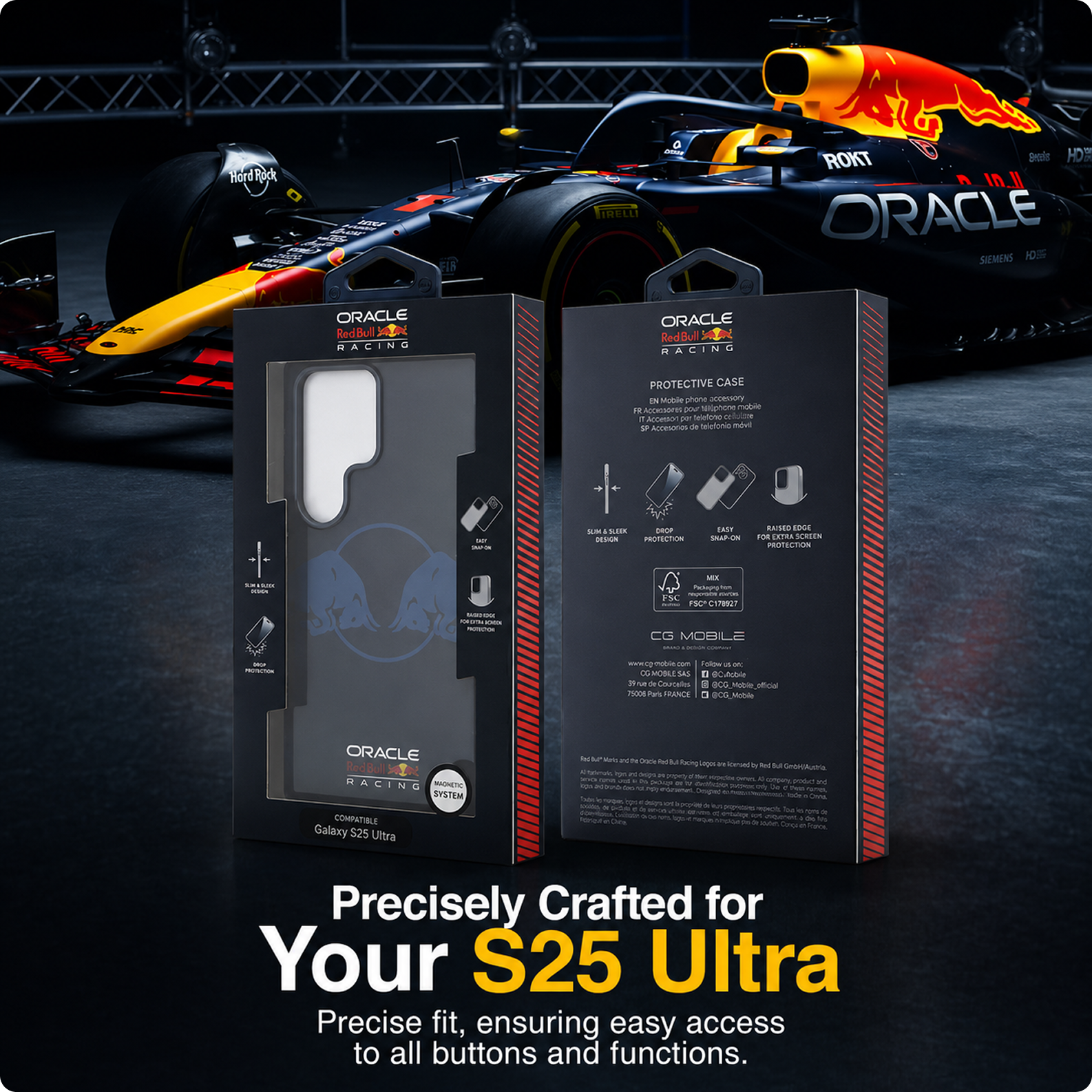 CG MOBILE REDBULL Racing [Official Licensed] IML & Transparent PC Case with Magnetic System & Two Bulls Logo Protective Case/Cover Designed for Galaxy S25 Ultra - Navy