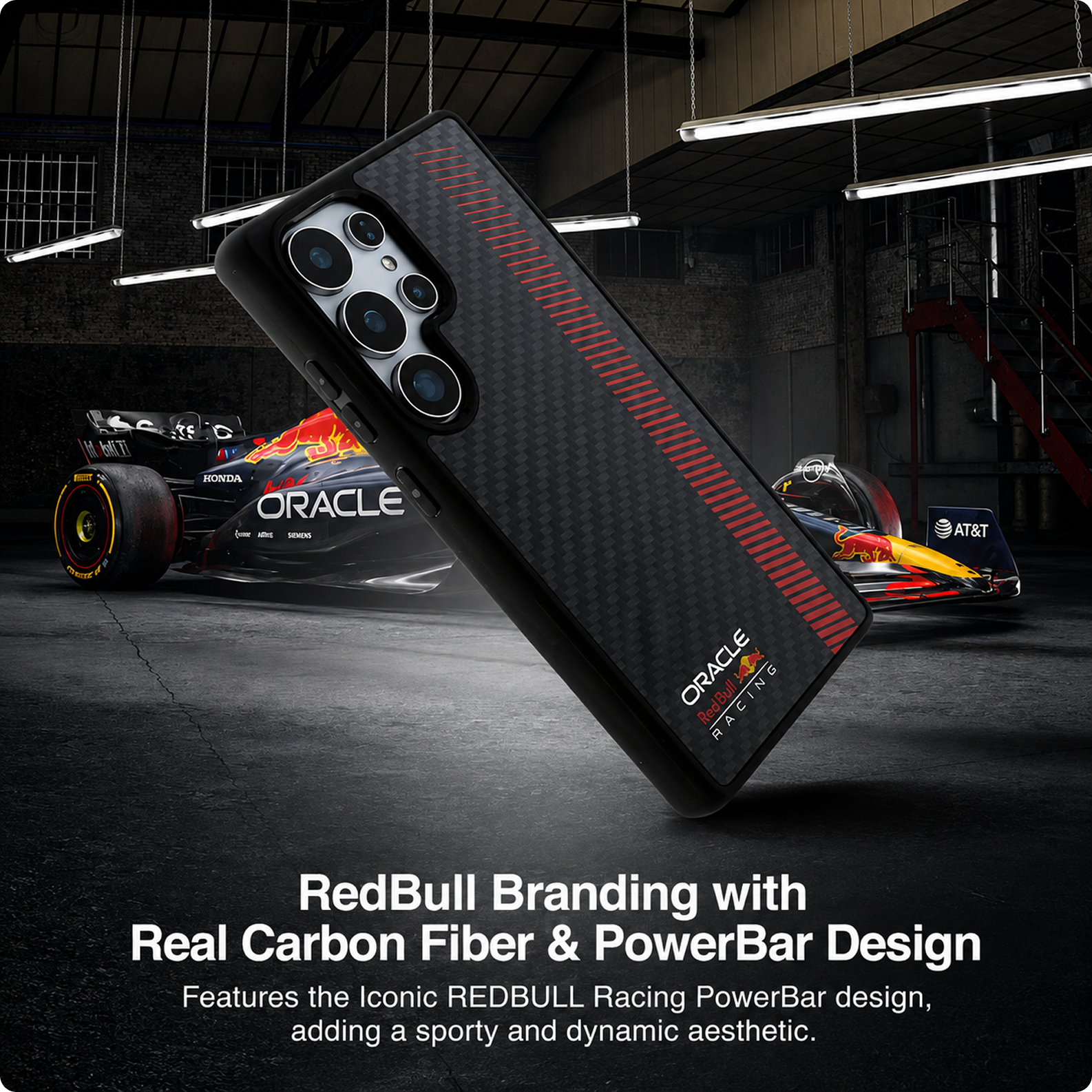 CG MOBILE REDBULL Racing [Official Licensed], Real Carbon Fiber with Magnetic System and Powerbar Protective Case/Cover Designed for Galaxy S25 Ultra - Black