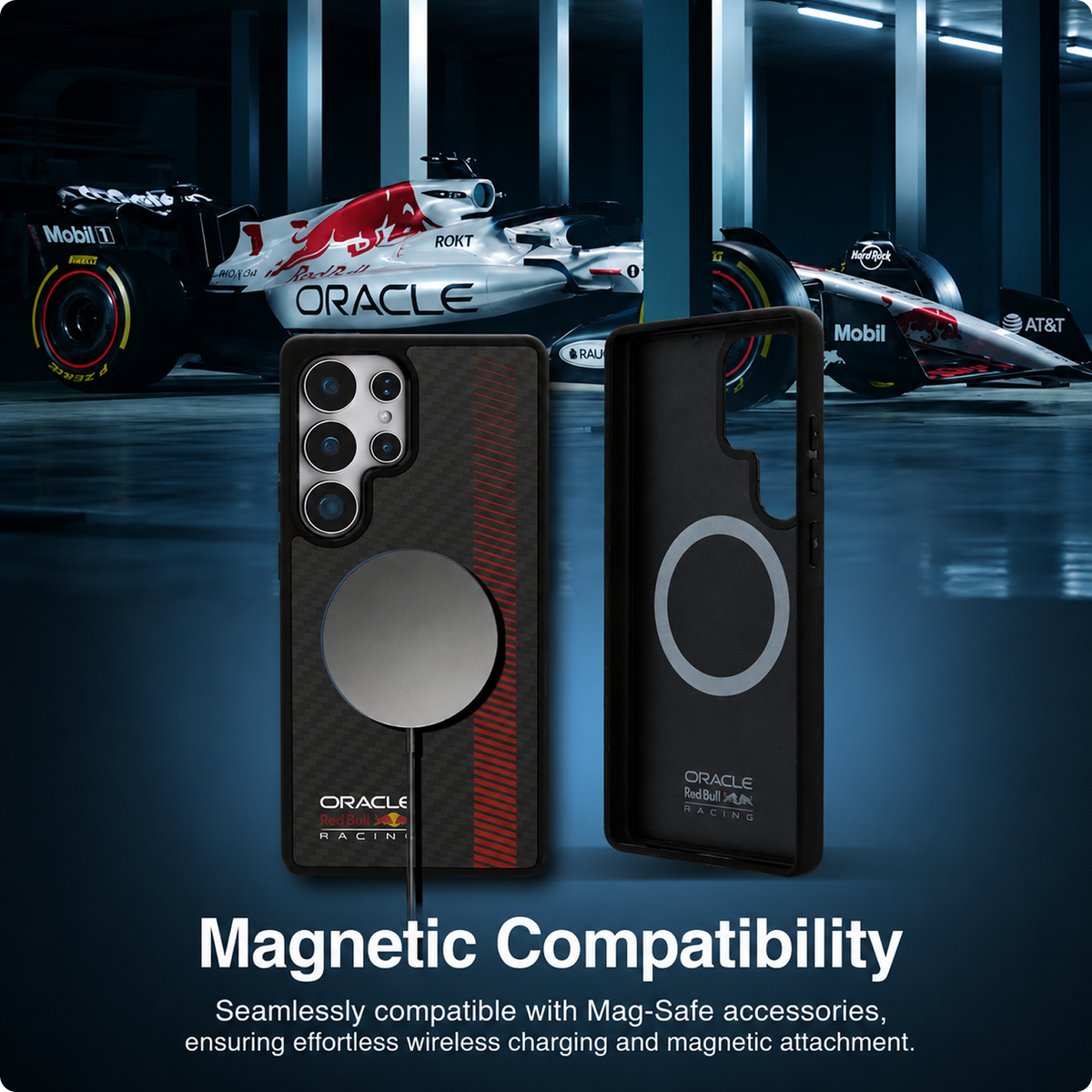 CG MOBILE REDBULL Racing [Official Licensed], Real Carbon Fiber with Magnetic System and Powerbar Protective Case/Cover Designed for Galaxy S25 Ultra - Black