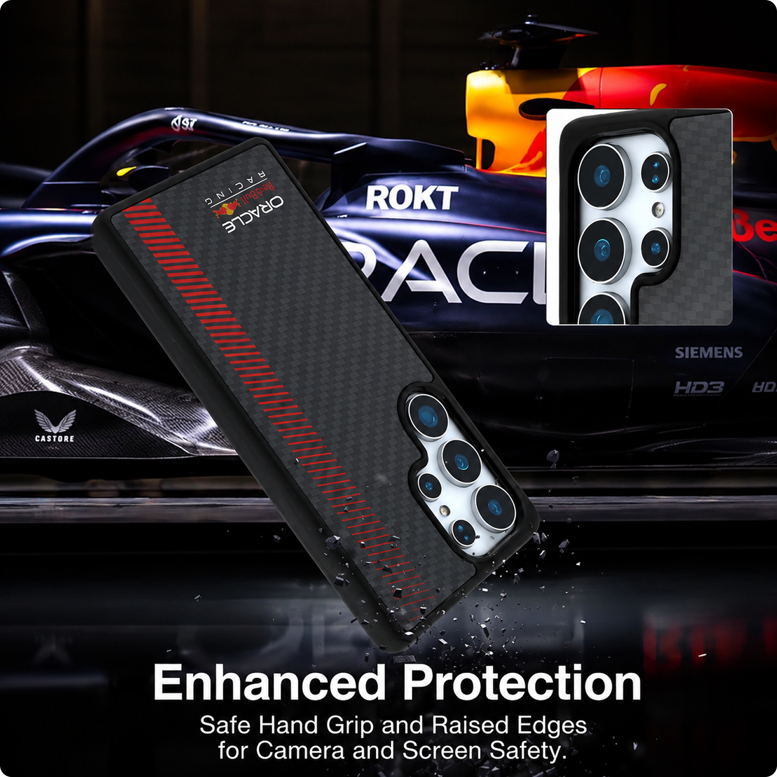 CG MOBILE REDBULL Racing [Official Licensed], Real Carbon Fiber with Magnetic System and Powerbar Protective Case/Cover Designed for Galaxy S25 Ultra - Black