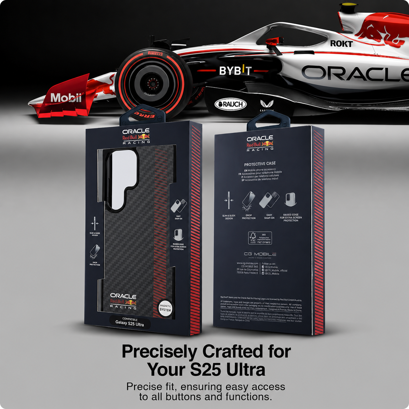 CG MOBILE REDBULL Racing [Official Licensed], Real Carbon Fiber with Magnetic System and Powerbar Protective Case/Cover Designed for Galaxy S25 Ultra - Black