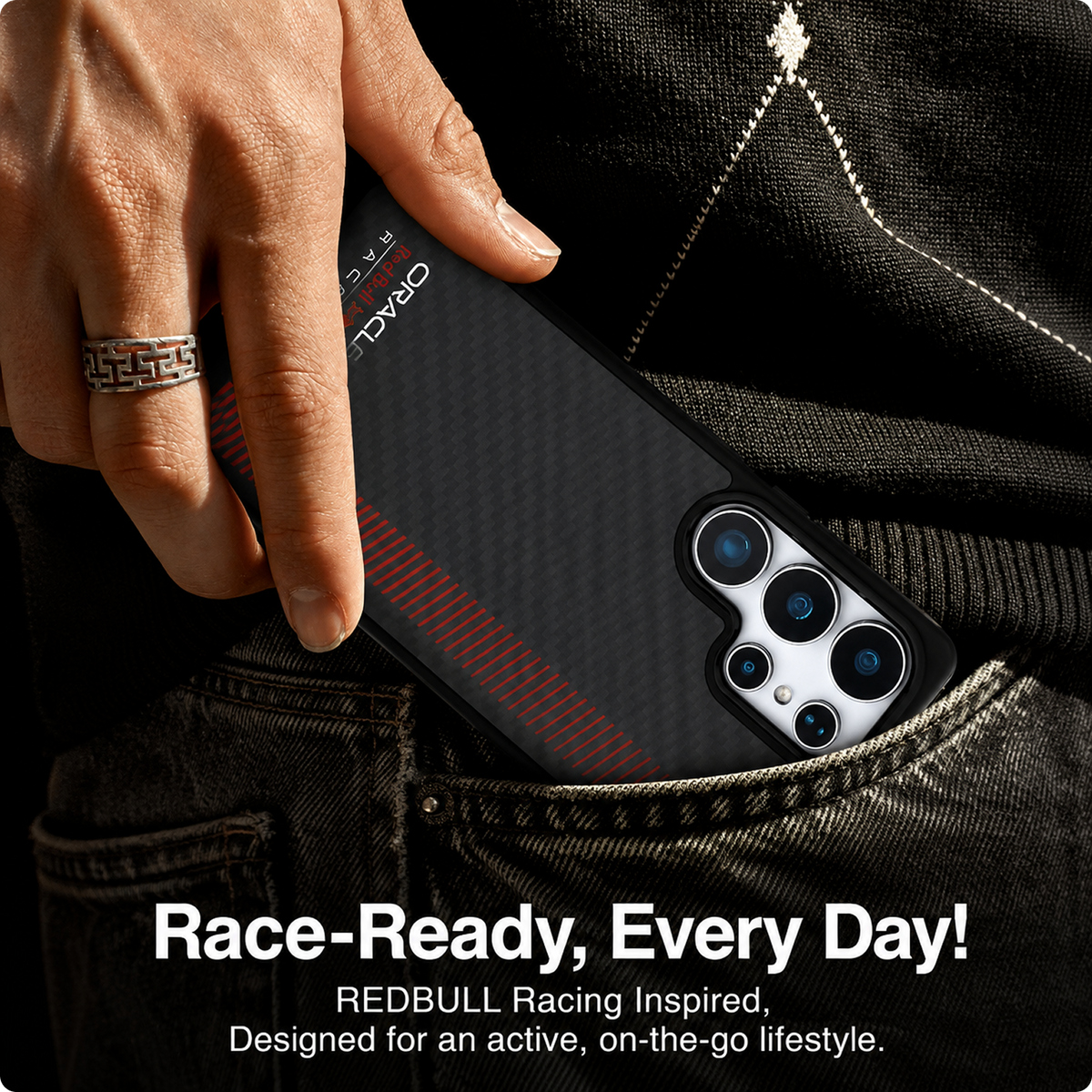 CG MOBILE REDBULL Racing [Official Licensed], Real Carbon Fiber with Magnetic System and Powerbar Protective Case/Cover Designed for Galaxy S25 Ultra - Black