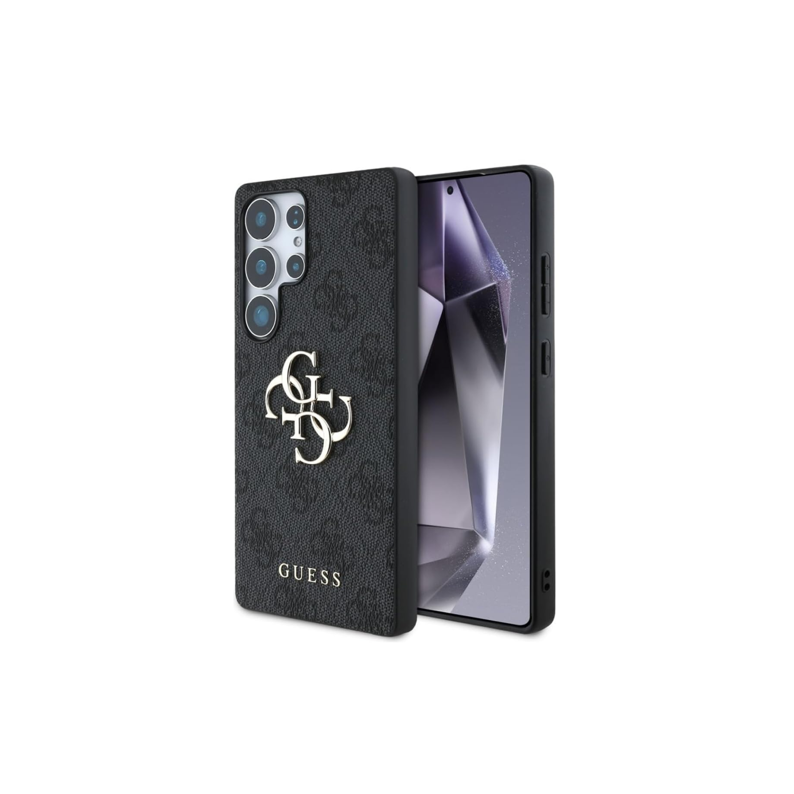 CG MOBILE Guess [Official Licensed] 4G PU Case with Big 4G Logo & Classic Logo Protective Case/Cover Designed for Galaxy S25 Ultra - Black