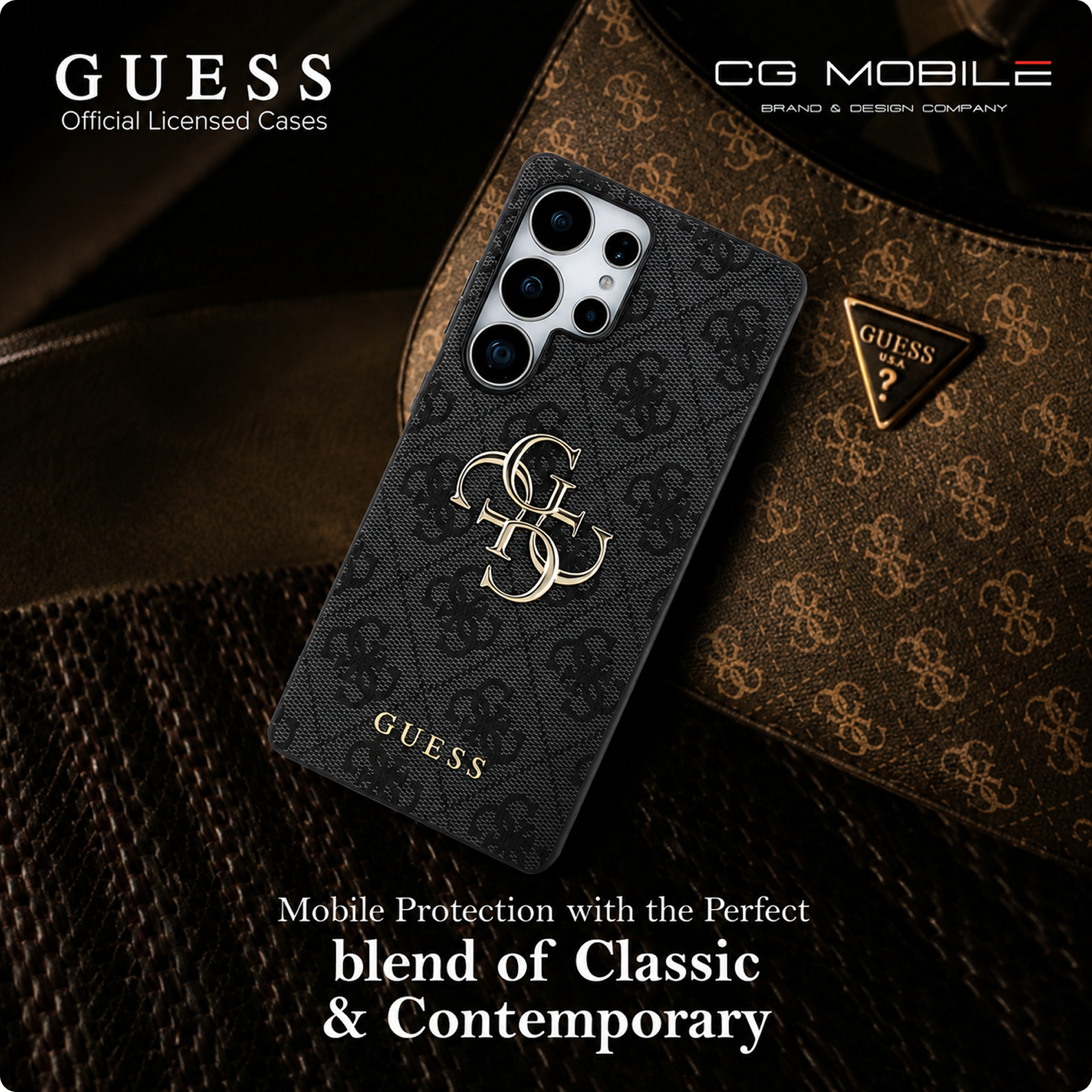 CG MOBILE Guess [Official Licensed] 4G PU Case with Big 4G Logo & Classic Logo Protective Case/Cover Designed for Galaxy S25 Ultra - Black