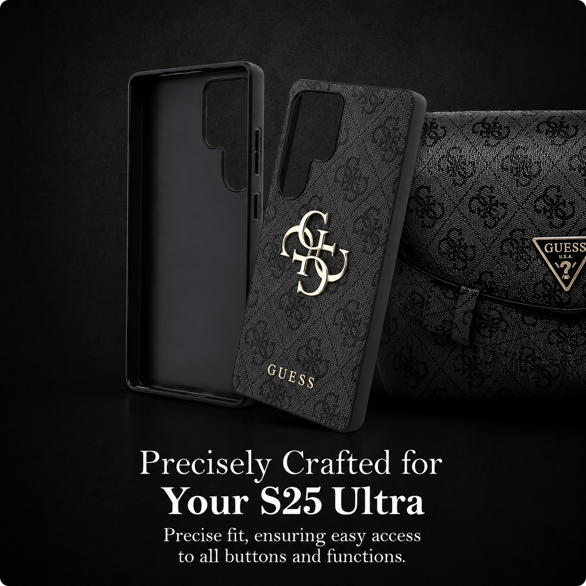 CG MOBILE Guess [Official Licensed] 4G PU Case with Big 4G Logo & Classic Logo Protective Case/Cover Designed for Galaxy S25 Ultra - Black