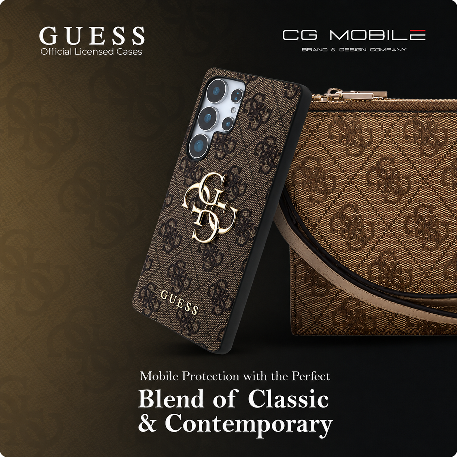 CG MOBILE Guess [Official Licensed] 4G PU Case with Big 4G Logo & Classic Logo Protective Case Compatible with Galaxy S25 Ultra - Brown