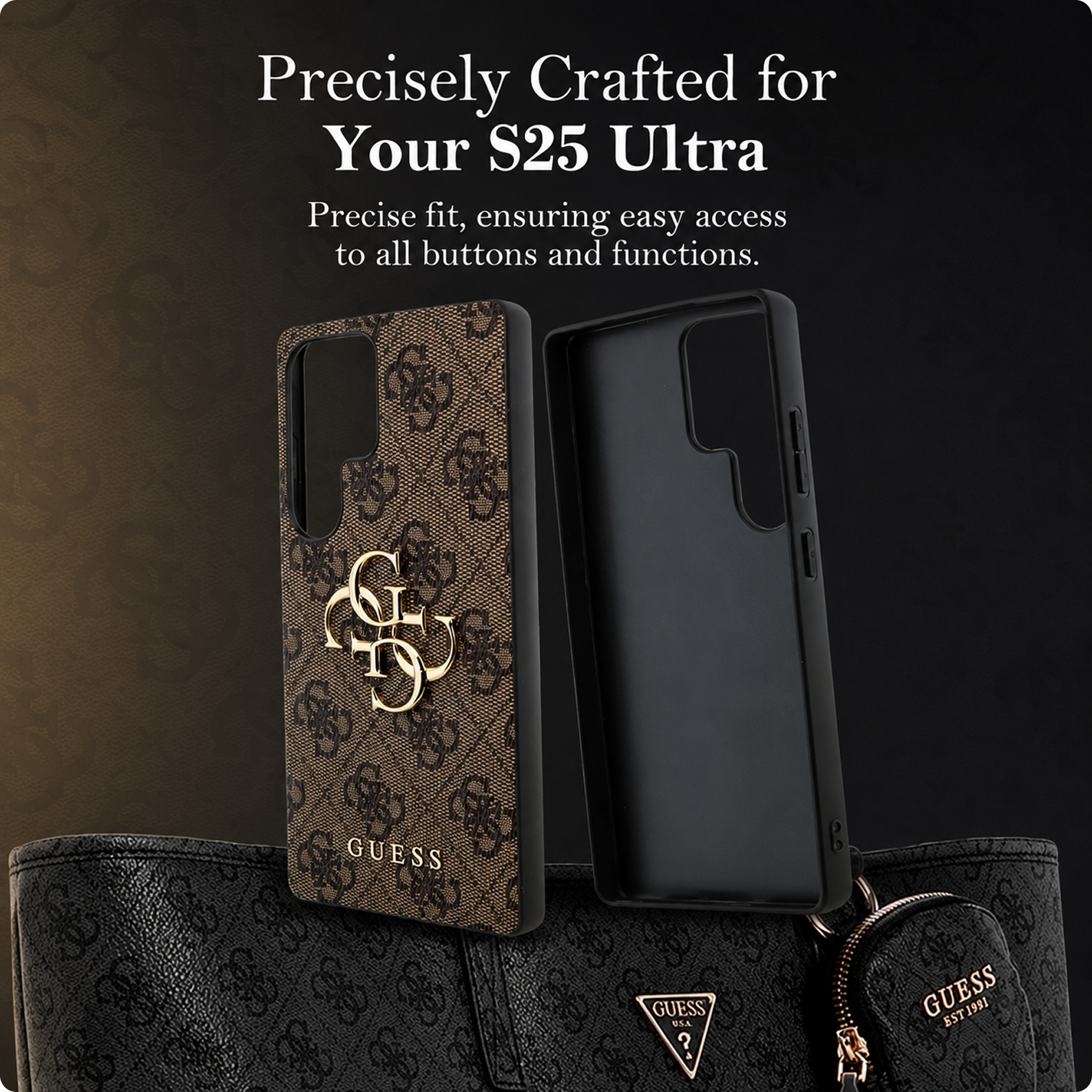 CG MOBILE Guess [Official Licensed] 4G PU Case with Big 4G Logo & Classic Logo Protective Case Compatible with Galaxy S25 Ultra - Brown