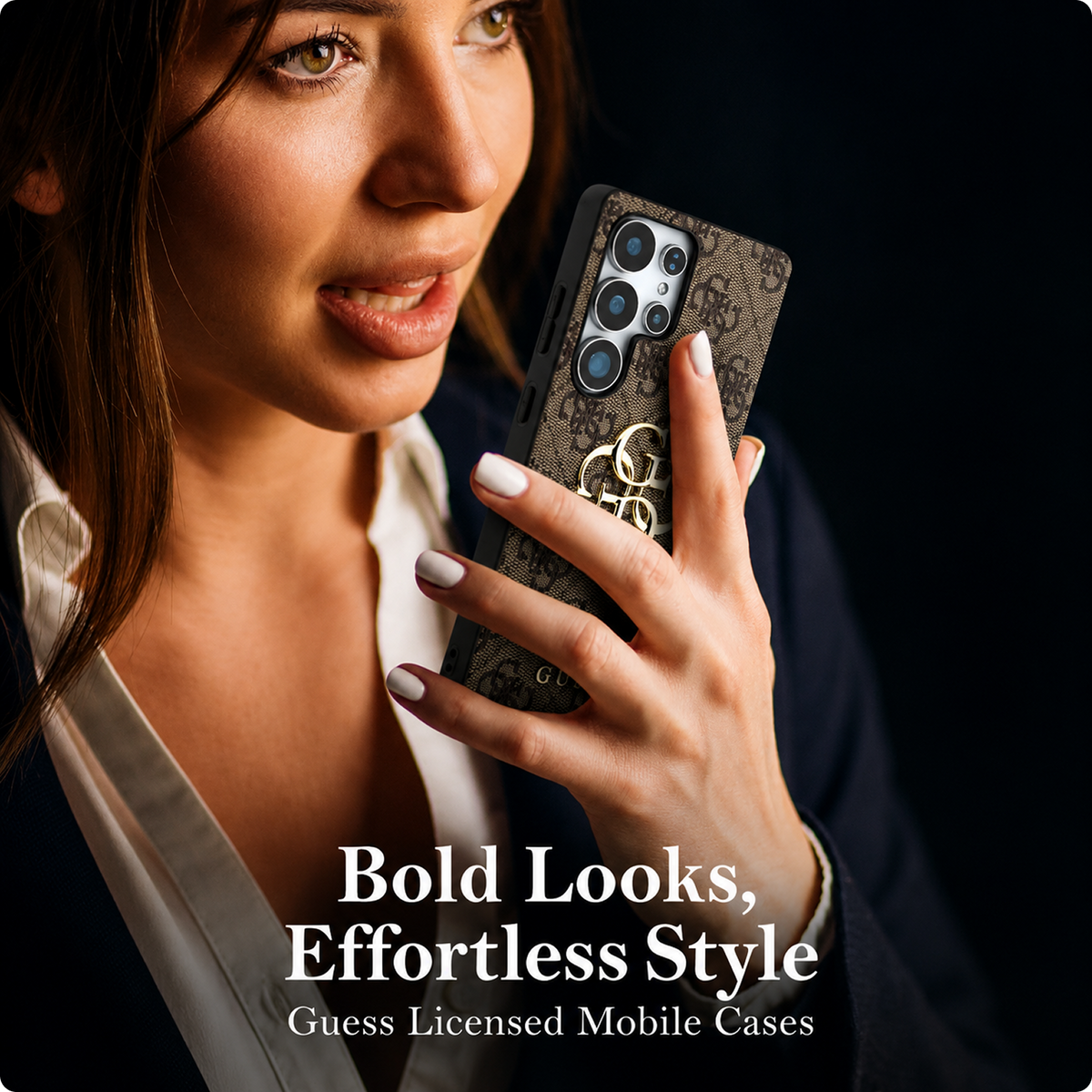 CG MOBILE Guess [Official Licensed] 4G PU Case with Big 4G Logo & Classic Logo Protective Case Compatible with Galaxy S25 Ultra - Brown