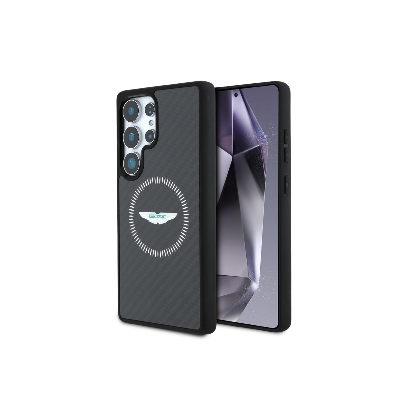 CG MOBILE Aston Martin [Official Licensed], HC Magnetic Real Carbon Fiber Case with Magnetic System Counter Design Protective Case/Cover Designed for Galaxy S25 Ultra - Black