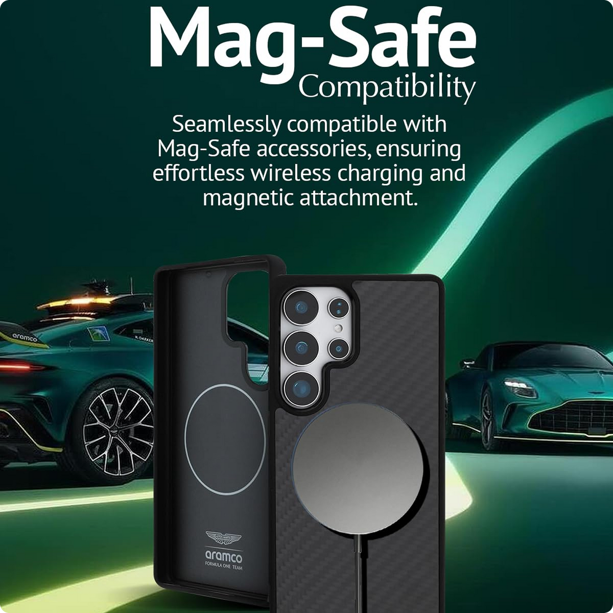 CG MOBILE Aston Martin [Official Licensed], HC Magnetic Real Carbon Fiber Case with Magnetic System Counter Design Protective Case/Cover Designed for Galaxy S25 Ultra - Black
