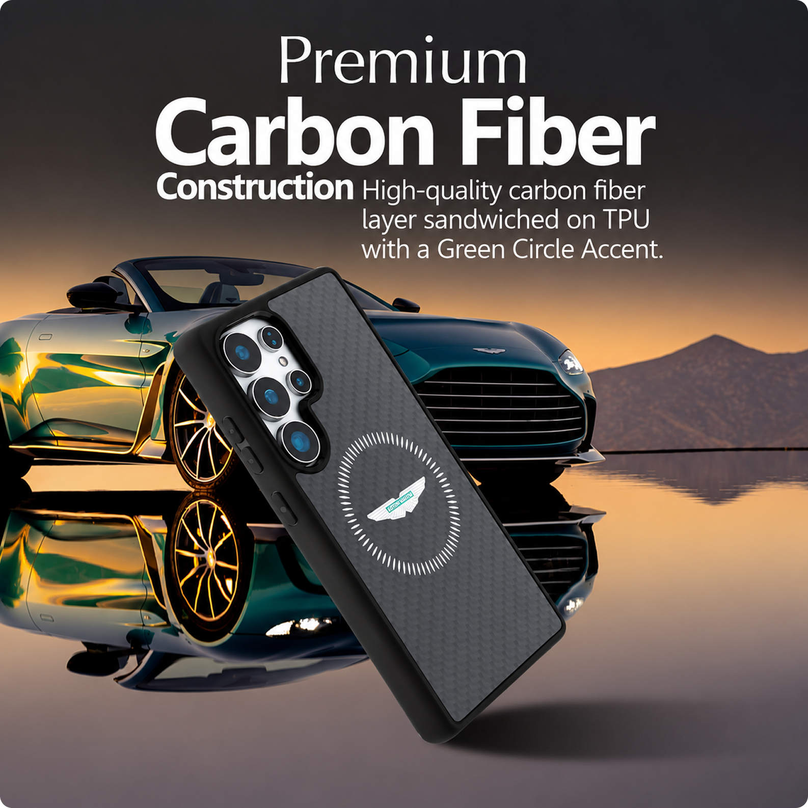 CG MOBILE Aston Martin [Official Licensed], HC Magnetic Real Carbon Fiber Case with Magnetic System Counter Design Protective Case/Cover Designed for Galaxy S25 Ultra - Black