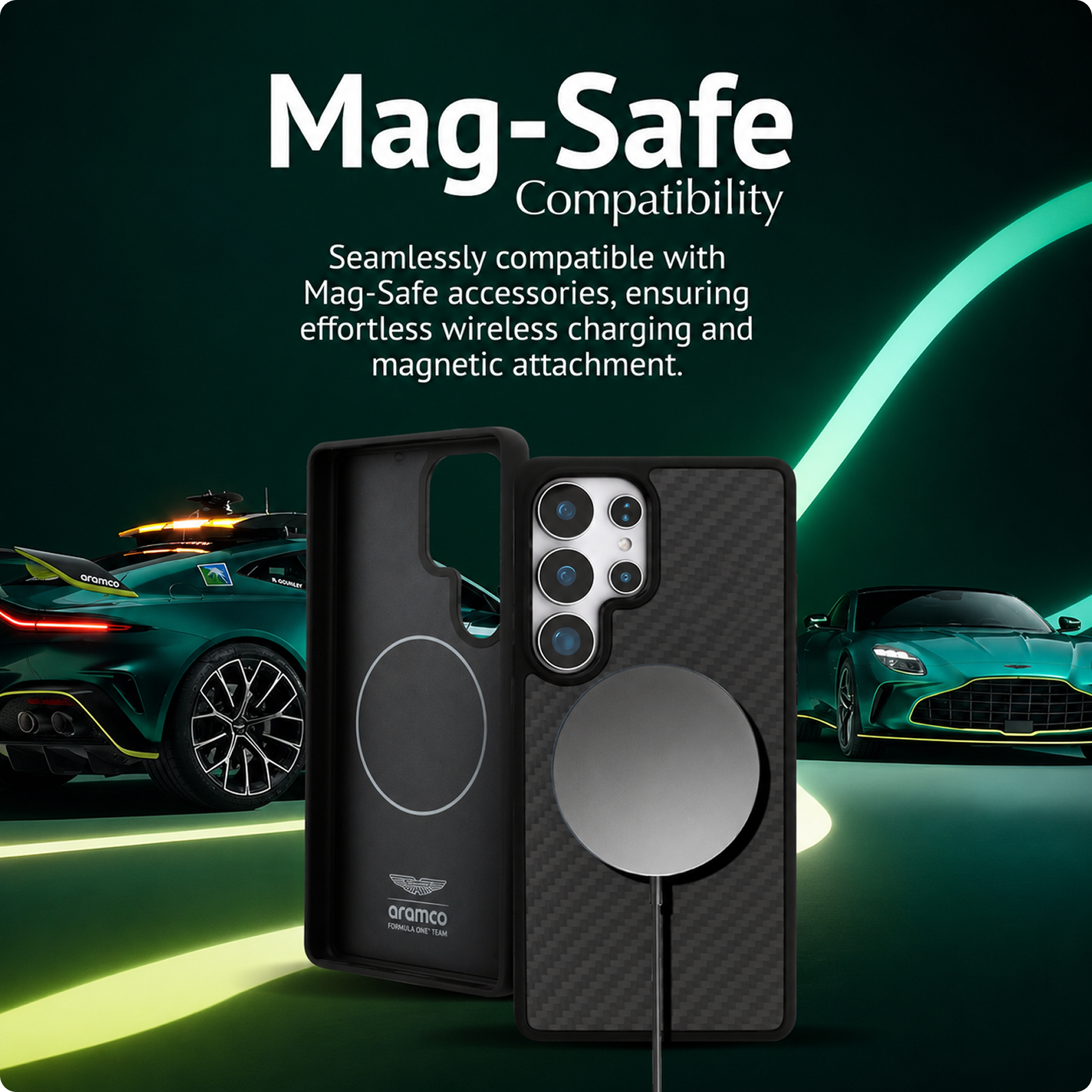 CG MOBILE Aston Martin [Official Licensed], HC Magnetic Real Carbon Fiber Case with Magnetic System Counter Design Protective Case/Cover Designed for Galaxy S25 Ultra - Black