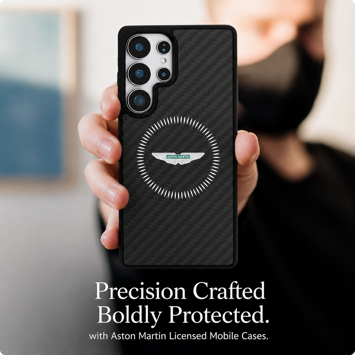 CG MOBILE Aston Martin [Official Licensed], HC Magnetic Real Carbon Fiber Case with Magnetic System Counter Design Protective Case/Cover Designed for Galaxy S25 Ultra - Black