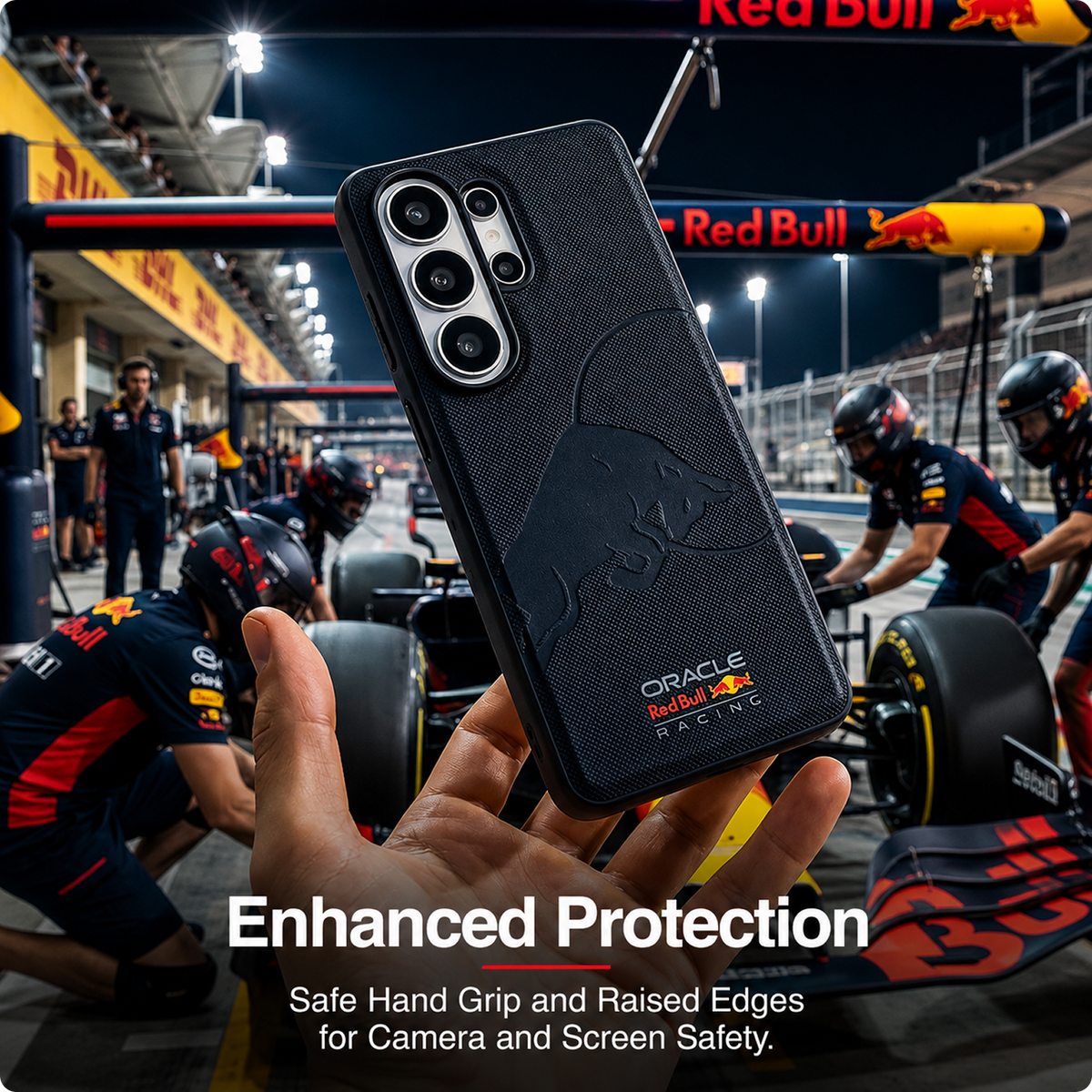 CG MOBILE REDBULL Racing [Official Licensed], Protective Case Designed for Galaxy S26 Ultra (2026) | Magnetic Charging Compatible| Meshed PU Leather Case with Debossed Bull - Navy