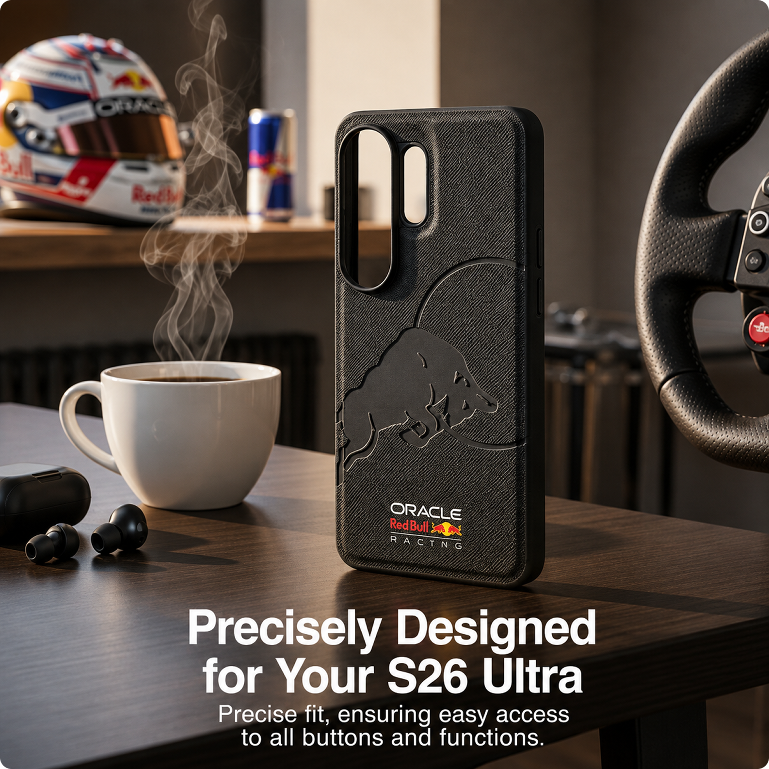 CG MOBILE REDBULL Racing [Official Licensed], Protective Case Designed for Galaxy S26 Ultra (2026) | Magnetic Charging Compatible| Meshed PU Leather Case with Debossed Bull - Navy