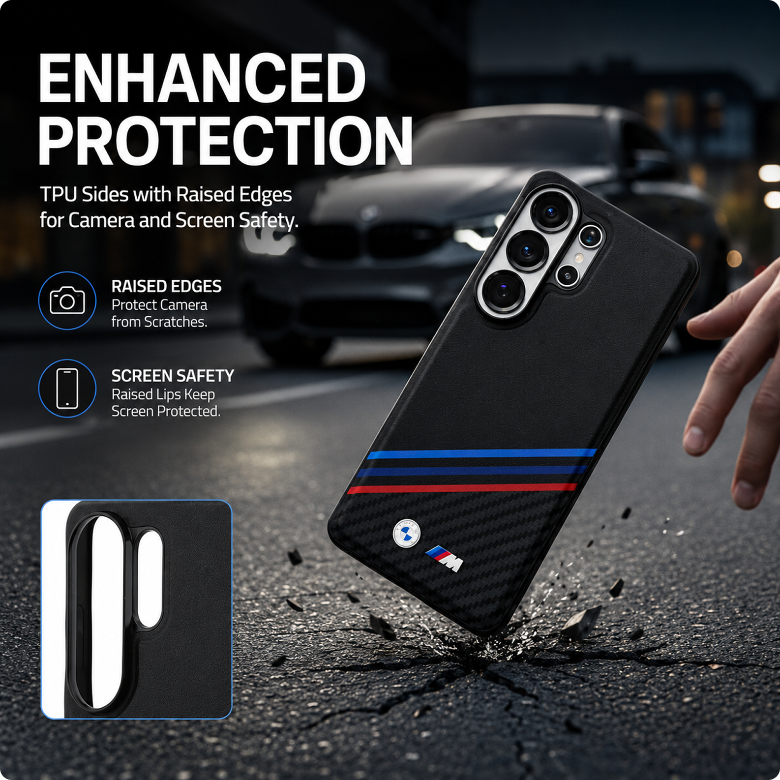 CG MOBILE BMW [Official Licensed], Protective Case Designed for Galaxy S26 Ultra (2026)| Magnetic System PU Leather Texturized Case Tricolor Crossing Stripes & Metal Logos - Black