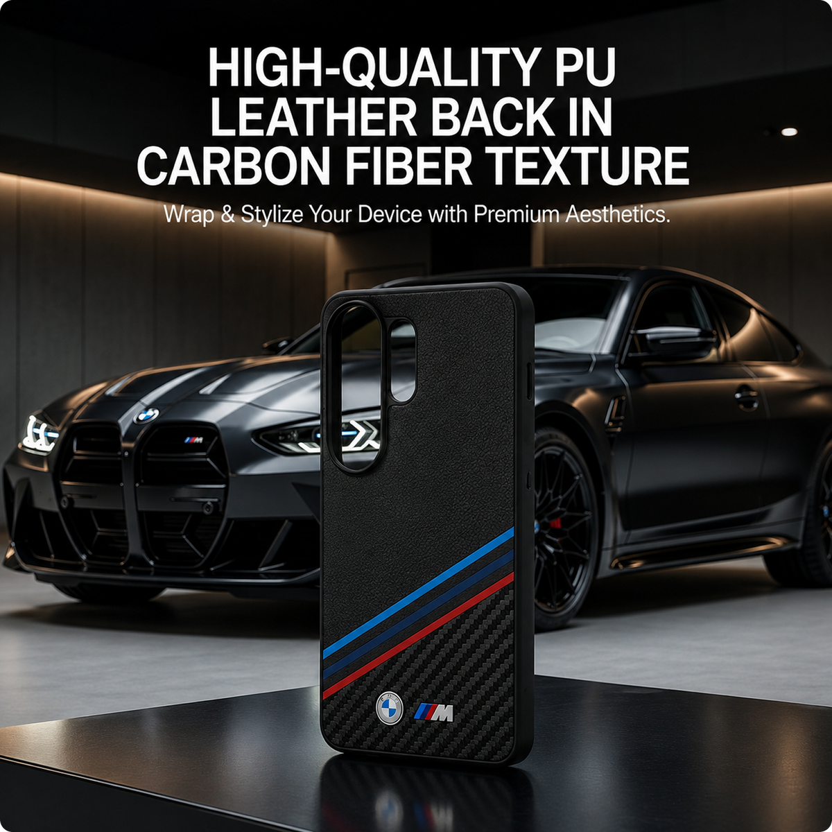 CG MOBILE BMW [Official Licensed], Protective Case Designed for Galaxy S26 Ultra (2026)| Magnetic System PU Leather Texturized Case Tricolor Crossing Stripes & Metal Logos - Black