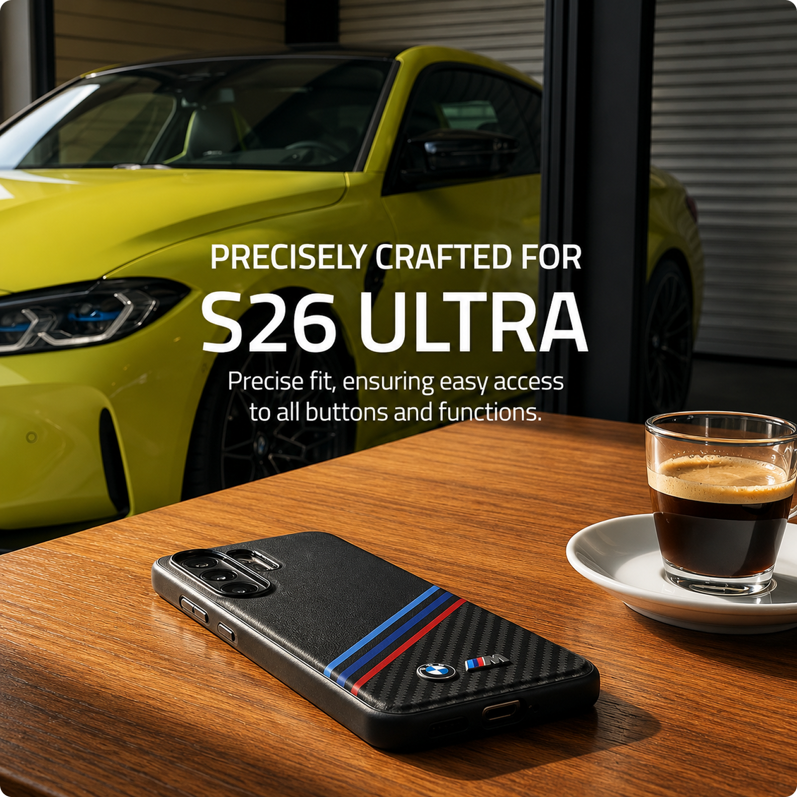 CG MOBILE BMW [Official Licensed], Protective Case Designed for Galaxy S26 Ultra (2026)| Magnetic System PU Leather Texturized Case Tricolor Crossing Stripes & Metal Logos - Black