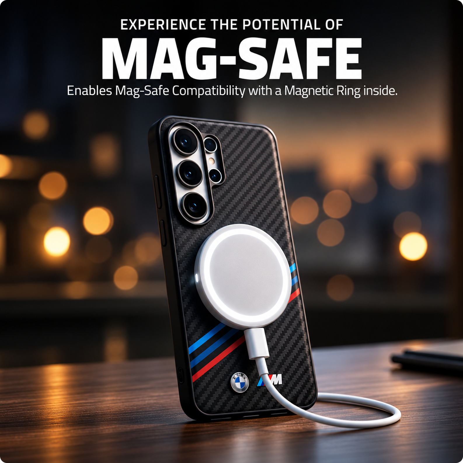 CG MOBILE BMW [Official Licensed], Protective Case Designed for Galaxy S26 Ultra (2026)| Magnetic System PU Leather Texturized Case Tricolor Crossing Stripes & Metal Logos - Black