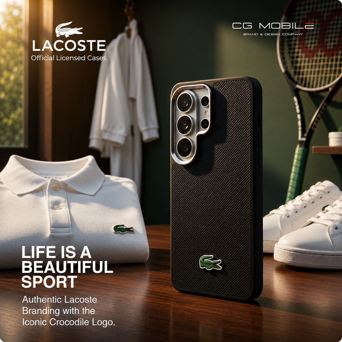 CG MOBILE Lacoste [Official Licensed], Protective Case Designed for Galaxy S26 Ultra (2026) | Magnetic System Full Wrap Petit Pique PVC Hard Case - Black
