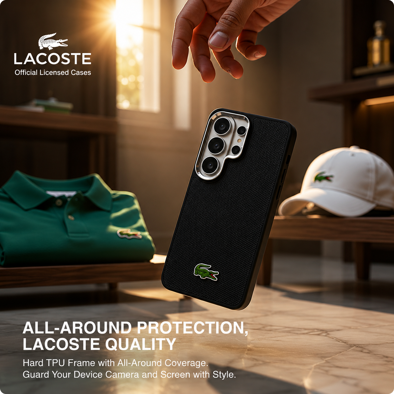 CG MOBILE Lacoste [Official Licensed], Protective Case Designed for Galaxy S26 Ultra (2026) | Magnetic System Full Wrap Petit Pique PVC Hard Case - Black