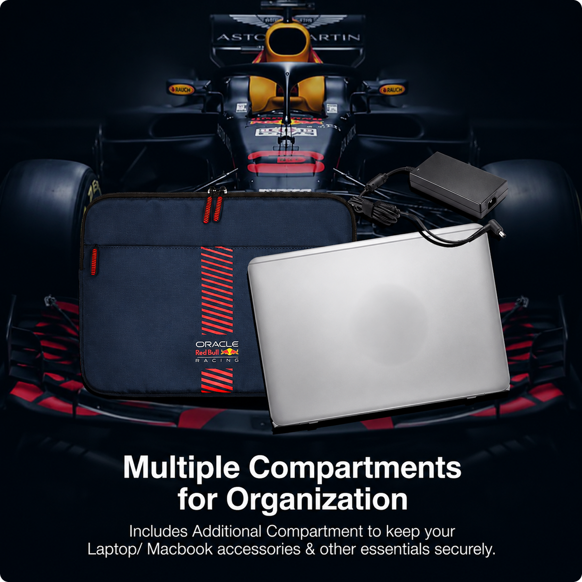 REDBULL Racing 14-Inch Laptop Sleeve Case Official Licensed by CG Mobile – Premium Nylon with Powerbar Design, Stylish Protective Laptop/MacBook Bag for Men & Women - Navy