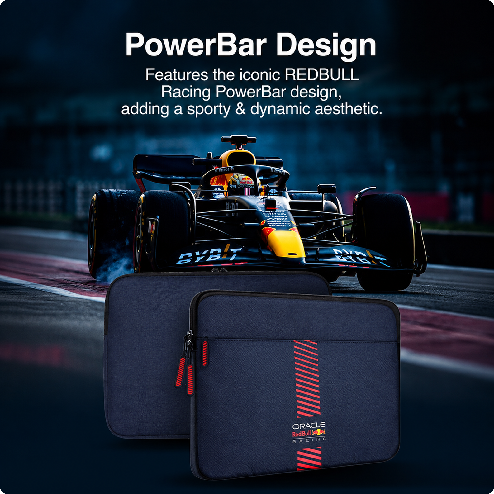 REDBULL Racing 14-Inch Laptop Sleeve Case Official Licensed by CG Mobile – Premium Nylon with Powerbar Design, Stylish Protective Laptop/MacBook Bag for Men & Women - Navy