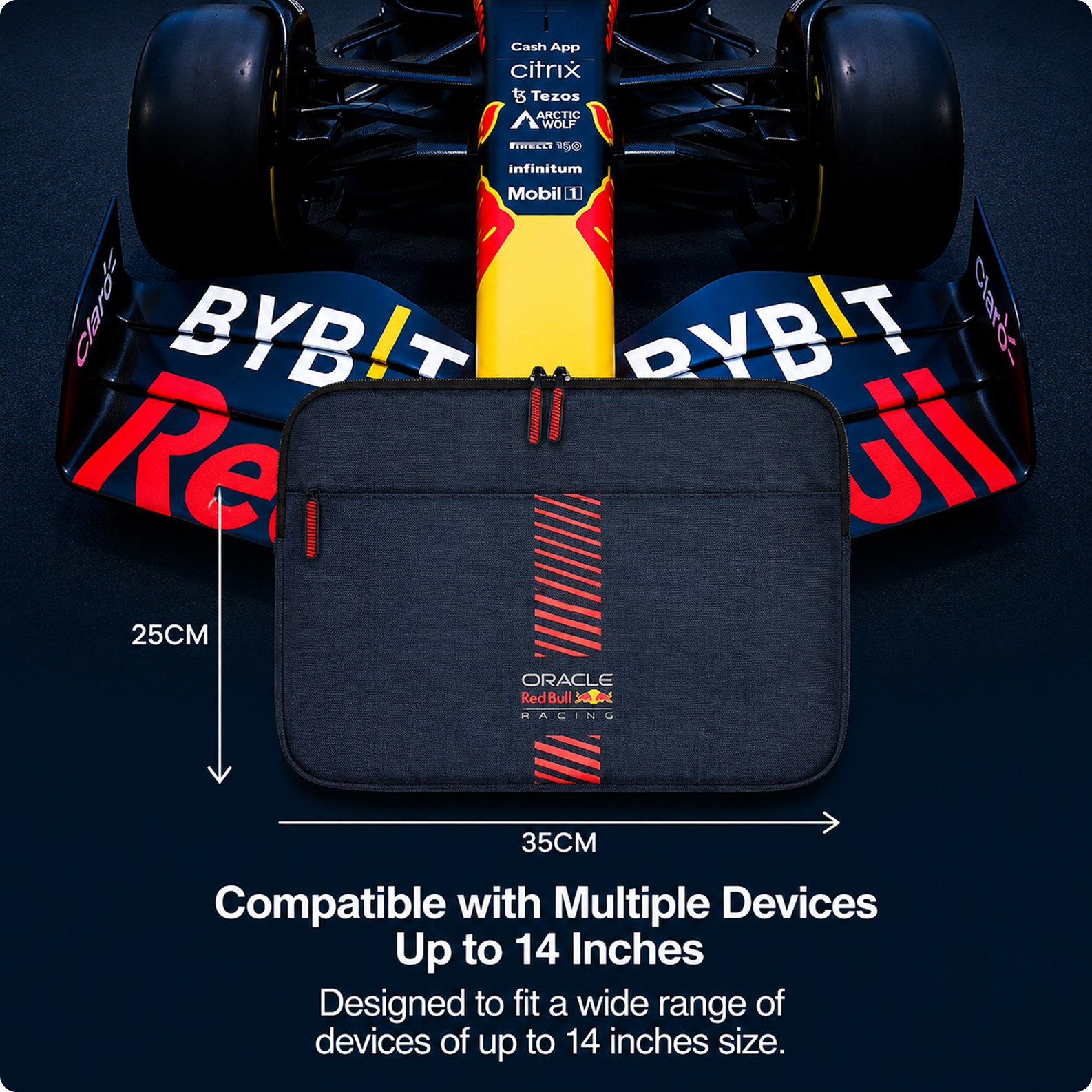 REDBULL Racing 14-Inch Laptop Sleeve Case Official Licensed by CG Mobile – Premium Nylon with Powerbar Design, Stylish Protective Laptop/MacBook Bag for Men & Women - Navy