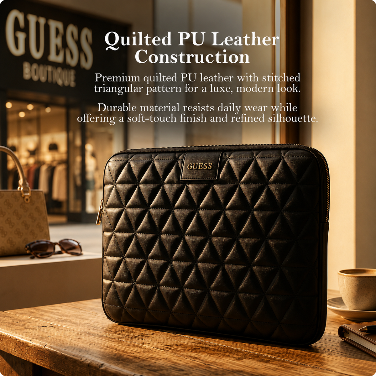 CG MOBILE Guess 13-Inch Laptop Sleeve Case Official Licensed Grained Quilted 4G PU Leather | Stylish Protective Laptop/MacBook Bag for Men & Women - Black