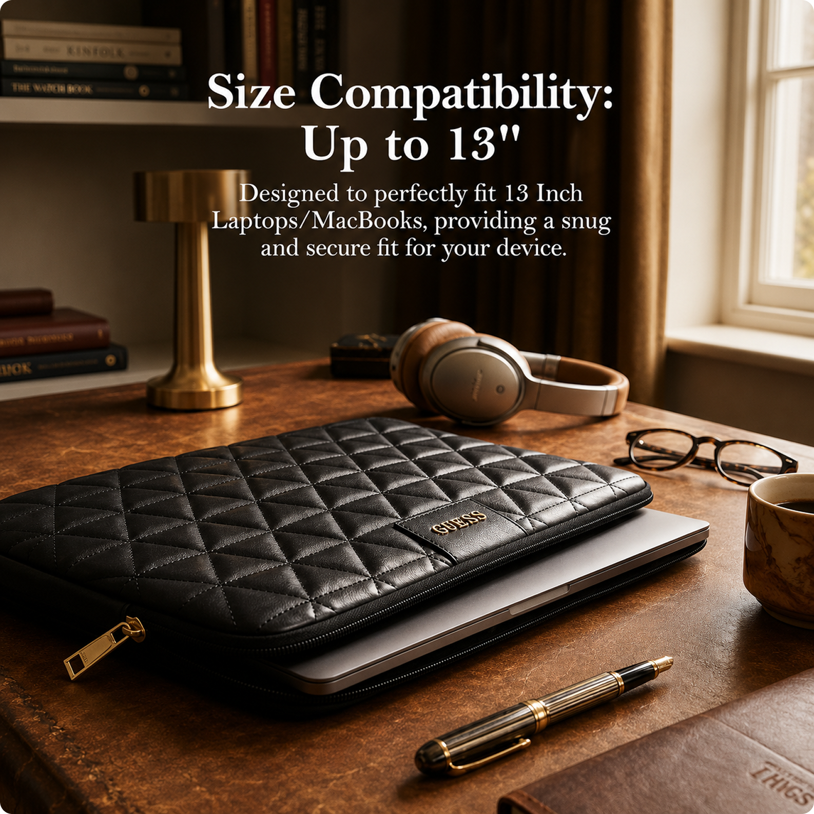 CG MOBILE Guess 13-Inch Laptop Sleeve Case Official Licensed Grained Quilted 4G PU Leather | Stylish Protective Laptop/MacBook Bag for Men & Women - Black